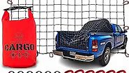 4'x6' Cargo Net, 24-pc Hooks (12 Tactical PVC Polymer Carabiners + 12 PVC Roof Rack Hooks), Stretch to 8'x12', Tarp Storage Bag, Accessories for Pickup Truck Bed, Trailer, Car, SUV, Camper