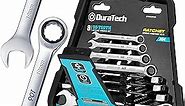 DURATECH 90-Tooth Ratcheting Wrench Set, Combination Wrench Set, 8-Piece, Metric, 8, 10, 12, 13, 14, 15, 17, 19mm, CR-V Steel, Organized in Wrench Rack