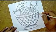 Fruits basket drawing/How to draw fruit basket step by step so easy.