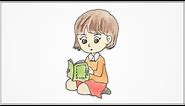 How to draw a girl sitting and reading a book step by step