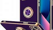 Hython Case for iPhone 13 Case with Ring Stand [360°Rotatable Ring Holder Magnetic Kickstand] [Plated Rose Gold Edge] Slim Soft TPU Cover Luxury Protective Phone Case for Women Girls, Dark Purple