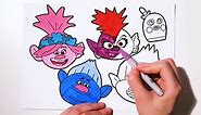TROLLS WORLD TOUR 2020 - DRAWING AND COLORING TROLLS FACES - TROLLS COLORING PAGES