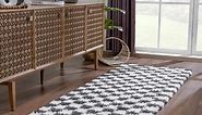 Hauteloom Atira Checkered Shag Runner Rug - Checkboard Design - High Pile Fluffy Shaggy Touch - Square Tiles - Kids Room, Hallway, Bedroom Shag - Black, White - 2'7" x 7'3"