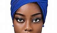 Royal Blue African Head Wraps for Women Tie for Sleeping Solid Turban Stretch Headband