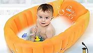 Inflatable Baby Bathtub, Anti- Slip Toddler Tub Portable Newborn Bathtub with Foldable Shower Basin Travel Tub for 6-36 Months Infants Bathing Seat(Orange)…