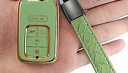 Kirsnda for Honda Key fob Cover with Leather Keychain,Fashion Soft TPU Protector Key Shell,Compatible with Civic Accord Pilot CR-V Insight Keyless Remote Smart Key(Green)
