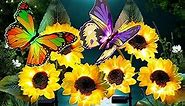 Solar Sunflower Lights Outdoor Decorative, 2 Pack Solar Flowers Lights Outdoor Garden Waterproof with Butterfly Decor Gardening Gift for Mom, Sunflower Garden Stake Lights for Yard Patio Lawn Pathway