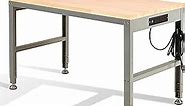 HABUTWAY Height Adjustable Workbench 48" 2000 Lbs Capacity Oak Wood Work Station Heavy-Duty Work Benches with Power Outlets for Garage Party Shop Office (48 INCH Gray)