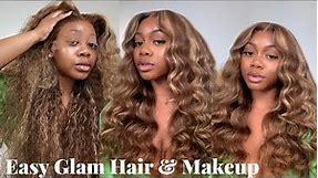 😍ITS GIVING BEYONCE! HONEY BLONDE WIG INSTALL | AFFORDABLE DRUG STORE SOFT GLAM MAKEUP | JULIA HAIR