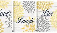 RnnJoile Mustard Yellow Wall Decor Yellow Grey Dahlia Floral Canvas Picture Painting Live Love Laugh Sign Prints for Home Farmhouse Bedroom Bathroom Cabin Kitchen Framed 12x16 Inch