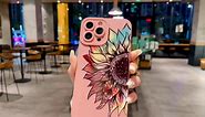 LY&SASIF for iPhone 13 Phone Case for Women Girly, Cute Aesthetic Floral Pattern Drawing Flower Sunflower Design Soft TPU Protection Cover (Brown)