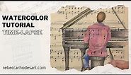 How to Paint Watercolor Piano on Vintage Sheet Music