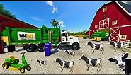 Garbage Truck trash pick up with dumpsters and Lawn Mowing at the farm | Farming Simulator 22