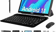 2023 Newest Android Tablet 10.1 Inch, 4G Cellular Tablet with Keyboard, 2 in 1 Tablet with 2 SIM Slot 64GB ROM+4GB RAM-13MP Camera, Octa-Core, 1080 FHD |Wi-Fi | GPS| Bluetooth |Mouse/Stylus-Black