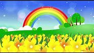 🌈🎶 Rainbow Field Flowers Cartoon Animated Loop Video Background for Edits