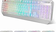 Lumsburry RGB LED Backlit Gaming Keyboard with Anti-ghosting, Light up Keys Multimedia Control, USB Wired Waterproof Metal Keyboard for PC Games Office (Silver&White)