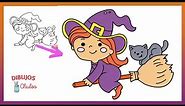 Cómo Dibujar y Colorear una bruja - Dibujos de Bruja Halloween - Dibujos para niños