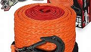X-BULL Synthetic Winch Rope - Cable Kit -1/2" X 85ft 32000LBS Winch Line with Protective Sleeve Forged Winch Hook Safety Pull Strap go for 4WD Off Road Vehicle Truck SUV ATV UTV-Orange