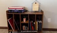 Large Record Player Stand with Power Outlets, Vinyl Record Storage Table with Display Shelf Holds Up to 200 Albums, Turntable Stand Record Storage Cabinet with Wood Legs for Living Room Bedroom, Brown