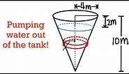 calculating work by using integral, pumping water out of a tank, calculus 2 tutorial