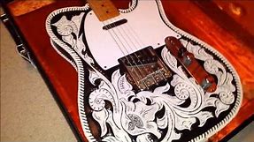 Custom Hand-Tooled Waylon Jennings Leather Guitar Cover- 1952 Fender Telecaster USA Vintage Reissue