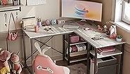 Bestier L Shaped Desk with Shelves 75 Inch Reversible Corner Computer Desk or 2 Person Long Table, Writing Study Desk for Home Office Small Space Bedroom Apartment, Wash White