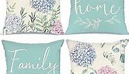 Pillow Covers 18x18 Set of 4 Blue Hydrangea Flowers It is So Good to Be Home Spring Pillows Decorative Throw Pillows Floral Pillowcase Summer Decorations Farmhouse Decor for Sofa G264-18