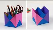 Easy Paper Pen/Pencil Holder | How to Make a Paper Pencil Stand | Origami Pen Holder