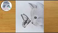 How to draw a cat with butterfly - pencil sketch for beginners || step by step drawing