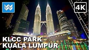 [4K] Petronas Twin Towers KLCC Park Water Fountain Show Kuala Lumpur Malaysia 🇲🇾 Night Walking Tour