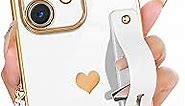 Petitian for iPhone 11 Square Case Loopy Stand/Strap Luxury Cute Women Girls Heart Electroplated Designer Squared Edge Phone Cases for 11, White