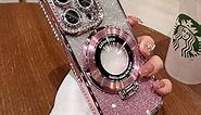 OUROL Magnetic Kickstand (Glitter Lens Protector ) Case for iPhone 15 14 13 12 Pro Max (Compatible with Magsafe ) Sparkling Diamond Cover Glitter Shiny Rhinestone Cases (Pink,for iPhone 14 Pro Max)