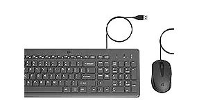 HP 150 Wired Mouse and Keyboard Combo - Full-Sized, Low-Profile Keyboard with Numeric Keypad - 1600 DPI Optical Sensor, Multi-Surface Wired Mouse - USB Plug-and-Play Connectivity (240J7AA, Black)