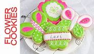 Pretty Lime Green and Hot Pink Flower Cookies Tutorial, Decorating with Royal Icing