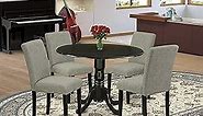 East West Furniture DLAB5-BLK-06 5 Piece Dinette Set for 4 Includes a Round Dining Room Table with Dropleaf and 4 Shitake Linen Fabric Parsons Dining Chairs, 42x42 Inch, Black