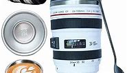 PhantAccy Camera Lens Coffee Mug - Leakproof 13.5oz SUS-304 Stainless Steel Travel Mug with Spoon, BPA-Free, Lid for Tea/Water/Coffee and More (White)
