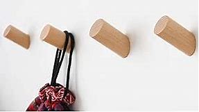 Wood Wall Hooks, 4 Pack Coat Hooks Mounted Rustic Wooden Heavy Duty Robe Hook Hat Rack | for Hanging Bathroom Towels Clothes Hanger (Beech Wood)