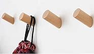 Wood Wall Hooks, 4 Pack Coat Hooks Mounted Rustic Wooden Heavy Duty Robe Hook Hat Rack | for Hanging Bathroom Towels Clothes Hanger (Beech Wood)