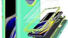 YmhxcY Note 9 Case Samsung Note 9 Cases with Self Healing Flexible TPU Film[2 Pack] and Camera Lens Screen Protective Film[2 Pack], Heavy Protection Cover for Galaxy Note 9-Aqua Blue/Lime Green