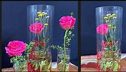 FLOWER ARRANGEMENT IDEAS 460. Deep Pink Rose and Pyracanthas.