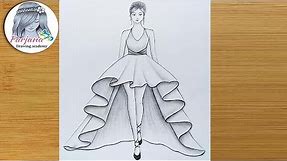 How to draw a girl with beautiful dress for beginners || Drawing Tutorial || كيفية رسم فتاة