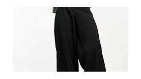 ASOS DESIGN seamed waist wide leg pants in black stripe | ASOS