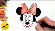 How to Draw Minnie Mouse Easy Step by Step and Color the Drawing with Colored Pencil for Kids