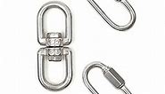 2PCS 304 Stainless Steel M5 Chain Quick Link Oval Locking Carabiner, Key Chain Connector, with 1PC M6 304 Stainless Steel Double Ended Swivel Eye Hook