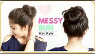 1 Minute EASY Everyday Messy Bun Hairstyle | Simple Bun Hair Tutorial for Medium hair