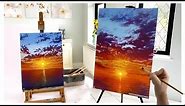 How to paint a Sunset over the ocean for beginners/medium - Acrylic painting tutorial ocean sunset