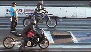 Dirt Bike vs Sportbike - crazy drag racing of motorbikes