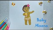 How to Draw and Color Baby Moana from Motunui who has a Beautiful Future - easy drawing step by step