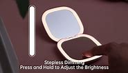 Benbilry Rechargeable Compact Makeup Mirror with Lights and Magnification 1X / 10X, Double Light Strip Dimmable Travel Makeup Mirror with 3 Light Colors Mini Magnetic Closing Pocket Mirror for Women