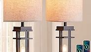 Set of 2 Farmhouse Table Lamps with USB Ports, 26"Tall Bedside Touch Lamp with 4 Blubs, 3-Way Dimmable Bedroom Nightstand Lamp, Rustic Lamps for Living Room Bedroom Home Office(Black with Bronze)